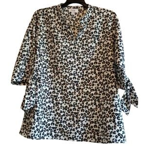 Myra Bag Women's Leopard Print‎ Tunic Top Size L 3/4 tie sleeves animal print